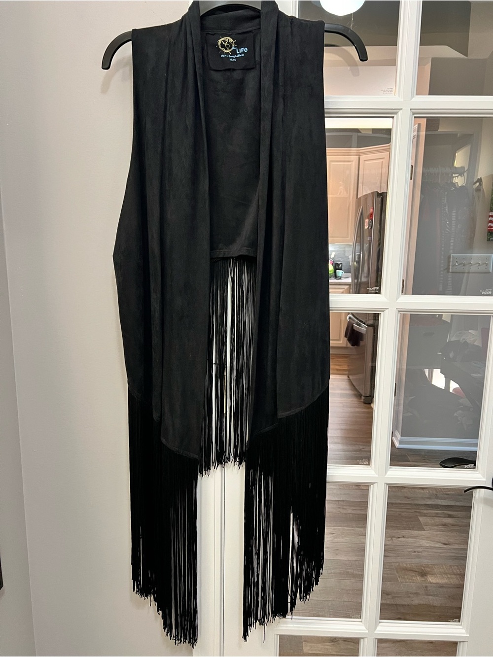 Blue Life Black Fringe Suede feel Vest
